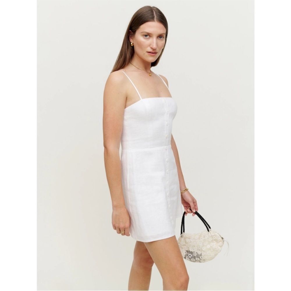 REFORMATION Huckleberry Linen Button Front Mini Dress in White - Picture 6 of 14